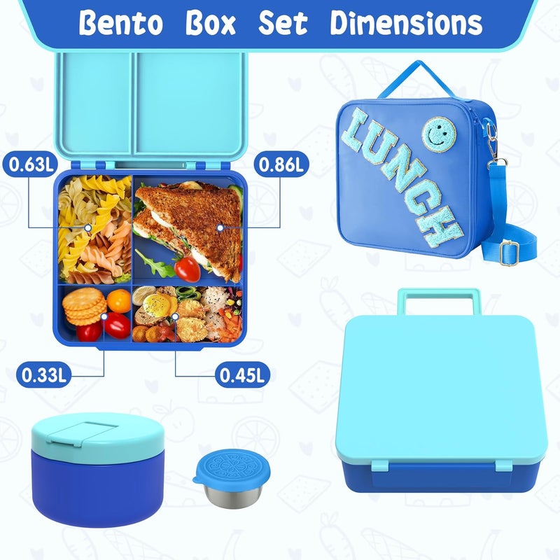 Aimsnk Kids Bento Lunch Box with 8oz Soup Thermo, Kids Leakproof Lunch Food Containers with 4 Compartment,Insulated Hot Food Jar with Lunch Bag for School, Travel (Blue) - Image 4